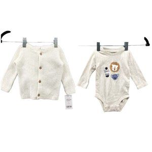 NWT Carter's Baby 6M Waffle Knit Hooded‎ Ivory Cardigan Pekkle One Piece BUNDLE